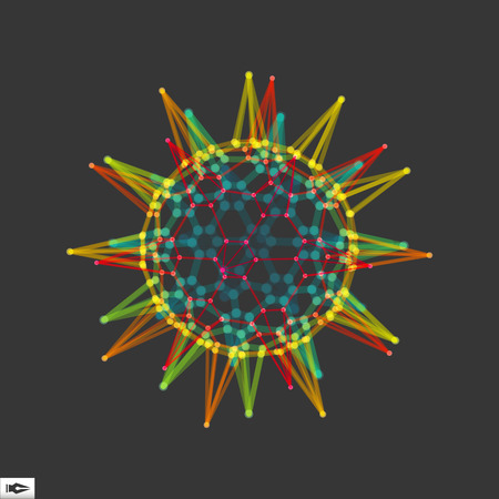 Sphere with Connected Lines and Dots. Glowing Grid. Connection Structure. Wireframe Vector Illustration.のイラスト素材