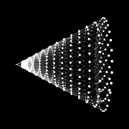 Cone with Connected Lines and Dots. Abstract 3D Connection Structure. Geometric Shape for Design.のイラスト素材