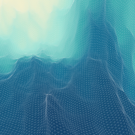 Water Surface. Wavy Grid Background. Mosaic. 3d Vector Illustration. Abstract Texture.