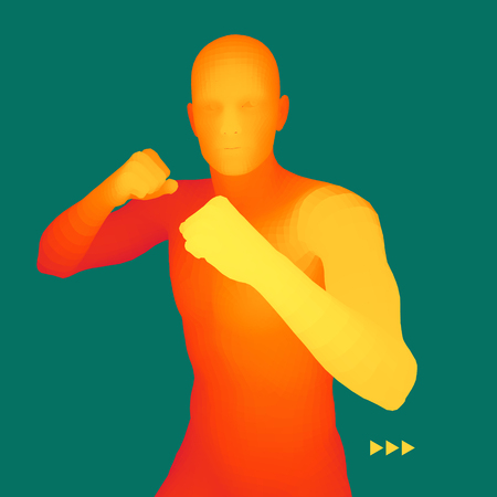 Boxer. 3D Model of Man. Human Body. Sport Symbol. Design Element. Vector Illustration.のイラスト素材