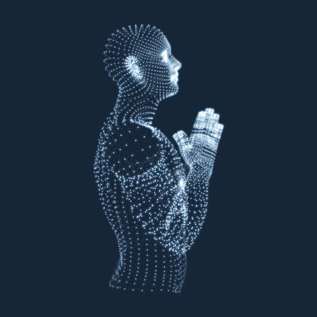 3D Model of Man. Man who prays. Concept for Religion, Worship, Love and Spirituality. Vector Illustration.のイラスト素材