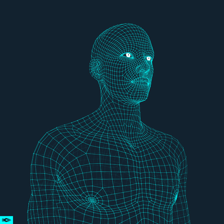 Head of the Person from a 3d Grid. Geometric Face Design. Polygonal Covering Skin. Vector Illustration.のイラスト素材