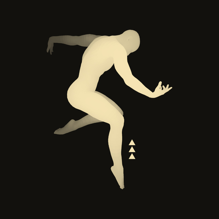 Man is Posing and Dancing. Silhouette of a Dancer. A Dancer Performs Acrobatic Elements. Sports Concept. 3D Model of Man. Human Body. Sport Symbol. Design Element. Vector Illustration.のイラスト素材