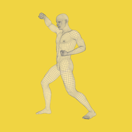 Fighter. 3D Model of Man. Human Body. Sport Symbol.