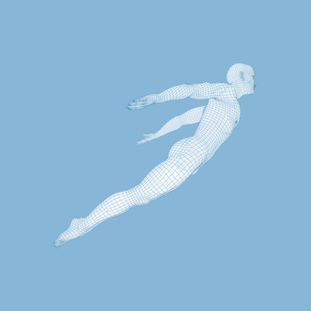 Hovering in Air. Man Floating in the Air. 3D Model of Man. Human Body. Design Element. Vector Illustration.のイラスト素材