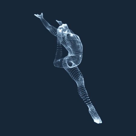 Gymnast. Man. 3D Human Body Model. Gymnastics Activities for Icon Health and Fitness Community. Vector Graphics Composed of Particles.のイラスト素材