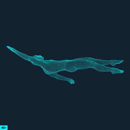 3D Swimming Man. Vector Image of a Swimmer. Human Body. Sport Symbol. Design Element.のイラスト素材