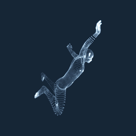 Man Falls Down from a Height. Man Fall on a Jump. 3D Model of Man. Human Body Model. Vector...