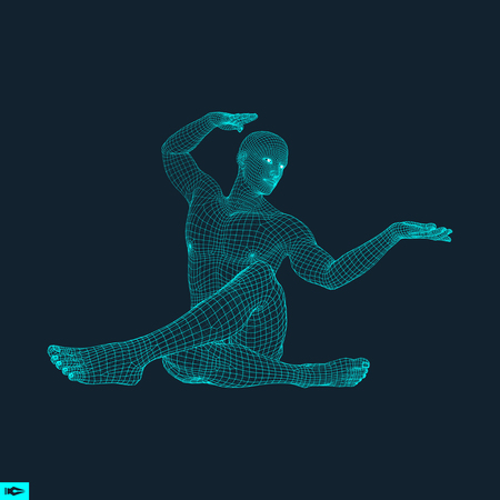 Man Doing Yoga Workout. 3D Model of Man. Healthy lifestyle. Training Concept. Vector Illustration.のイラスト素材