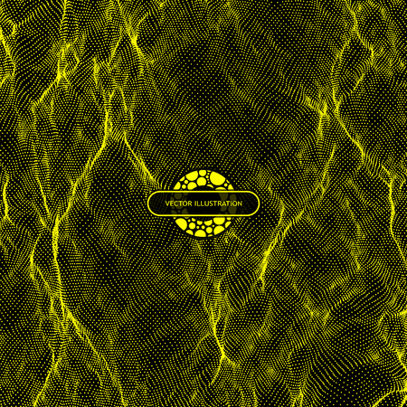 Array with Dynamic Particles. Yellow abstract background. 3d Futuristic technology style. Texture. Vector Illustration.のイラスト素材