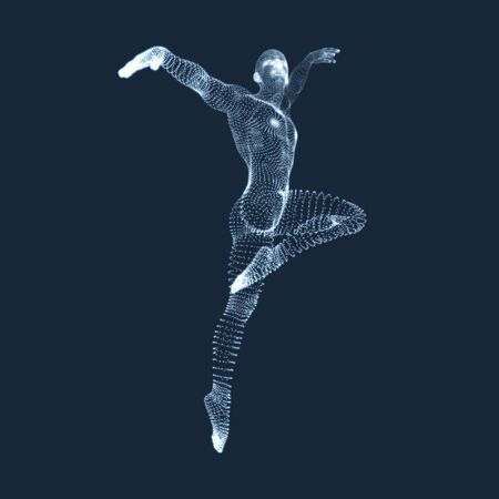 Gymnast. Man. 3D Human Body Model. Gymnastics Activities for Icon Health and Fitness Community. Vector Graphics Composed of Particles.のイラスト素材