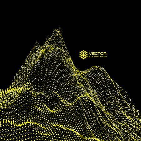 Landscape Background. Terrain. 3D Technology Vector Illustration. Array with Dynamic Particles. Cyberspace grid. Futuristic Design.のイラスト素材