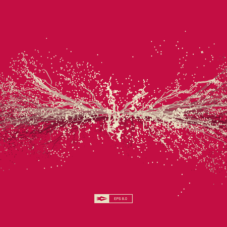 Point Explode. Array with Dynamic Emitted Particles. 3D Technology Style. Abstract Background. Vector Illustration.のイラスト素材