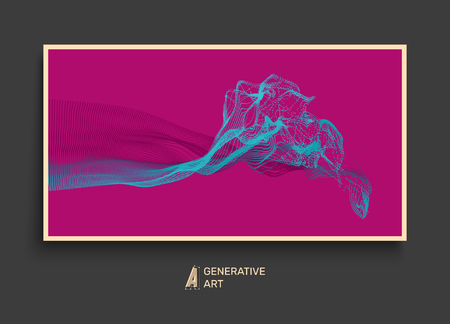 Water Splash Imitation. Array with Dynamic Emitted Particles. Textbook, booklet or notebook mockup. Business brochure. Cover design template. Generative art. Vector Illustration.のイラスト素材