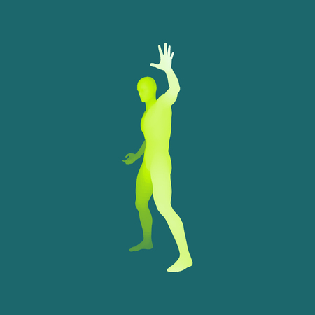 Vector man with hand up to stop. Human showing stop gesture. 3D model of man. 3D vector illustration.のイラスト素材