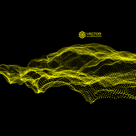 Array with Dynamic Emitted Particles. Flowing Particle Waves. Abstract Science or Technology Background. Graphic Design. Motion Vector Illustration.のイラスト素材