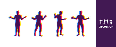 Four angry men arguing with each other. Concept communication. Hard conversation. Vector illustration.のイラスト素材