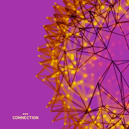 Scientific illustration with connected lines and dots. Luminous microscopic forms. Glowing grid. Connection structure. Wireframe vector illustration.のイラスト素材