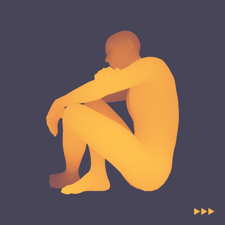 Man Thinks about a Problem. Despair, Depression, Hopelessness, Addiction Concept. 3D Model of Man. Vector Illustration.のイラスト素材