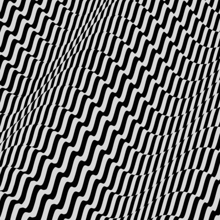 Black and white abstract striped background. Optical art. 3D vector illustration.のイラスト素材