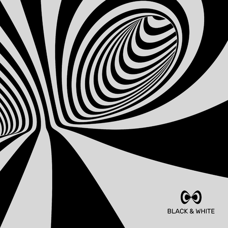 Black and white abstract striped background. Optical art. 3D vector illustration.のイラスト素材