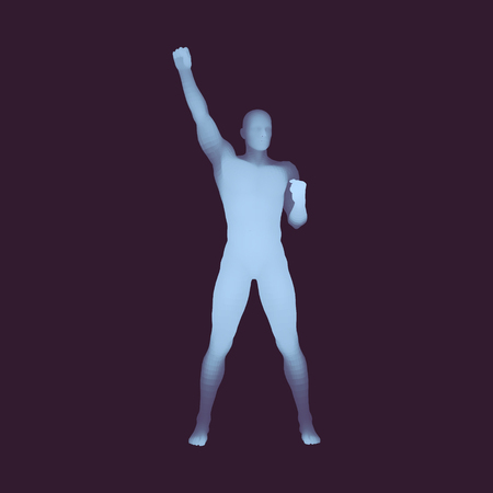 Leadership concept. Human with arm up. Silhouette for sport championship. 3D Model of Man. Vector Illustration.のイラスト素材