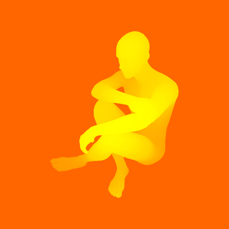 3D effect of a man in a thinker pose vector illustrationのイラスト素材