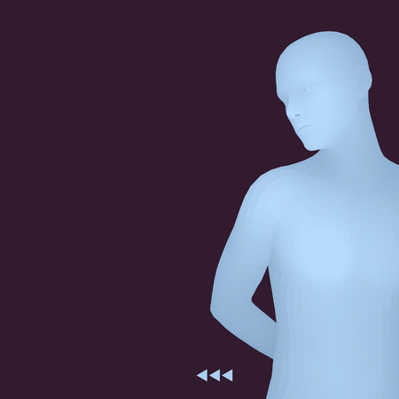Man in a Thinker Pose. 3D Model of Man. Business, Science, Psychology or Philosophy Vector Illustration.のイラスト素材