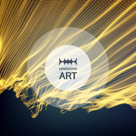 Wave Background. Ripple Grid. Abstract Vector Illustration. 3D Technology Style. Illustration with Dots. Network Design with Particle.のイラスト素材