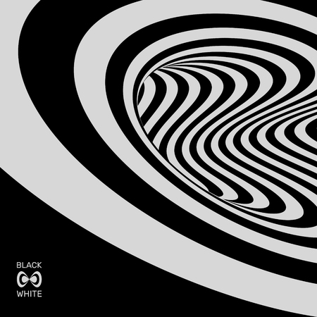 Tunnel. Black and white abstract striped background. Optical art. 3D vector illustration.のイラスト素材