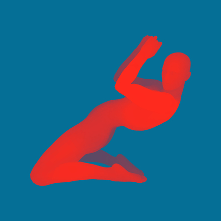 The dancer performs a dance on his knees. Silhouette of a Dancer. 3D Model of Man. Human Body. Sport Symbol. Design Element. Vector Illustration.のイラスト素材