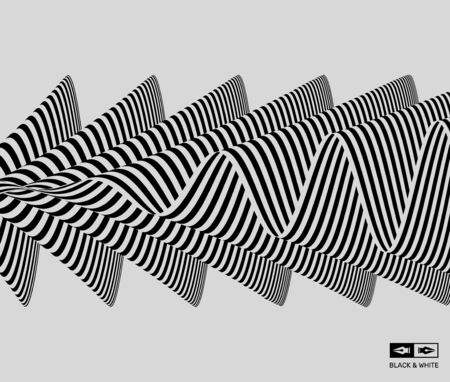 Black and white abstract striped background. Optical art. 3D vector illustration.のイラスト素材