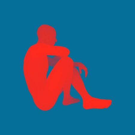 Man in a Thinker Pose. 3D Model of Man. Vector Illustration.のイラスト素材