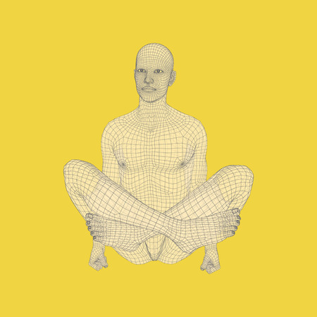 Man Doing Yoga Workout. 3D Model of Man. Healthy lifestyle. Training Concept. Vector Illustration.のイラスト素材