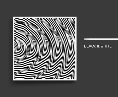 3D wavy background. Dynamic effect. Black and white design. Pattern with optical illusion. Cover design template. Vector Illustration.のイラスト素材