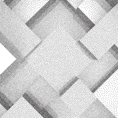 Abstract background of 3d blocks. Black and white grainy dotwork design. Pointillism pattern. Stippled vector illustration.のイラスト素材