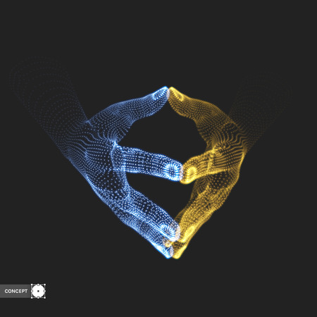Two human hands. Connection structure. Business concept. 3D vector illustration.のイラスト素材