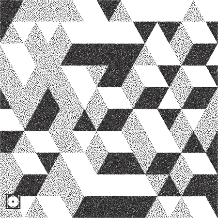 3d blocks structure background. Black and white grainy dot work design. Pointillism pattern.のイラスト素材