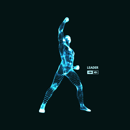 Leadership concept. Standing Man. Human with arm up. Silhouette for sport championship. Vector Illustration.のイラスト素材