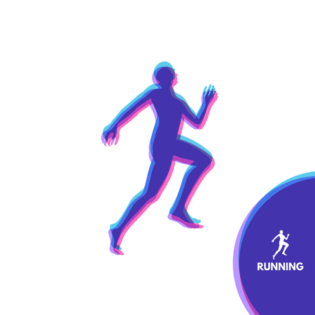 Silhouette of a running man. Design for Sport. Emblem for marathon and jogging. Vector Illustration.のイラスト素材