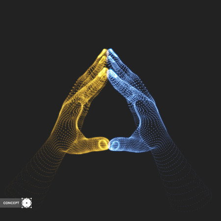 Two human hands. Connection structure. Business concept. 3D vector illustration.のイラスト素材