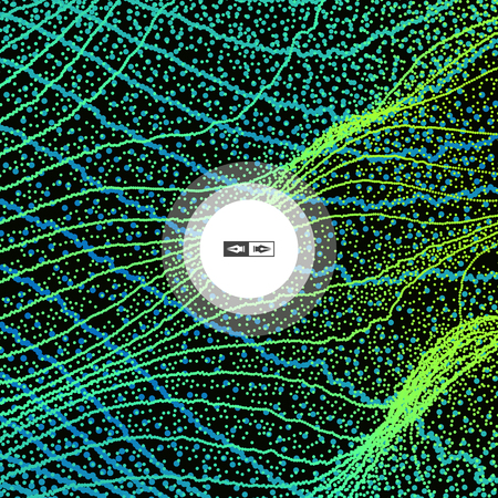 Wave background. Ripple grid. Abstract vector illustration. 3d technology style. Illustration with dots.のイラスト素材