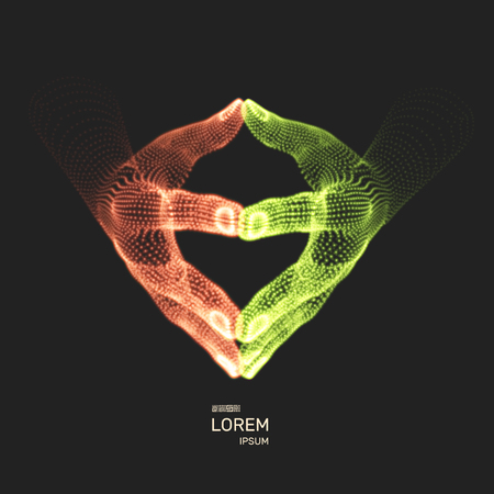 Two human hands. Connection structure. Business concept. 3D vector illustration.のイラスト素材