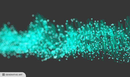 Abstract vector illustration with connected lines and dots. Digital representation of informational flow. Lattice structure. 3d grid surface.のイラスト素材