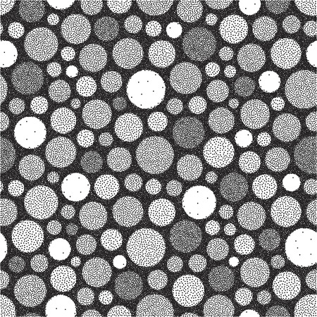 Abstract background with circles. Black and white grainy design. Stippling effect. Vector illustration. Pointillism pattern.のイラスト素材