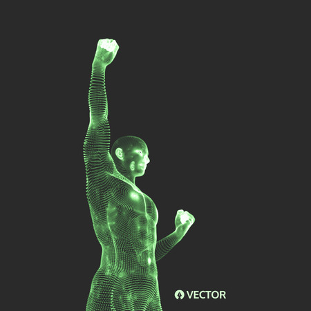Leadership concept. Human with arm up. 3D Vector Illustration.のイラスト素材