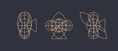 Line art design for invitation, poster, badge, monogram. Elegant luxury design template. Vector illustration.のイラスト素材