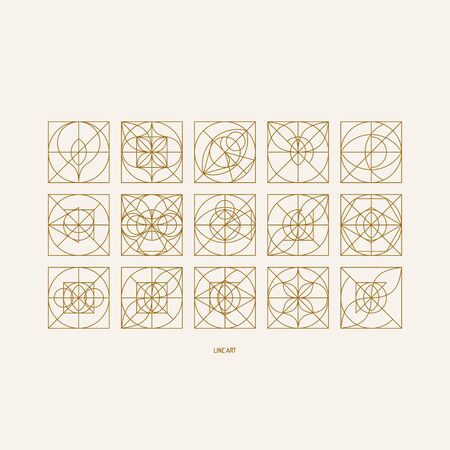 Line art design for invitation, poster, badge, monogram. Elegant luxury design template. Vector illustration.のイラスト素材