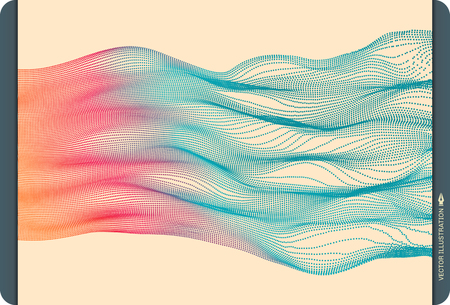 Wave background. Abstract vector illustration. 3d technology style. Network design with particle.のイラスト素材