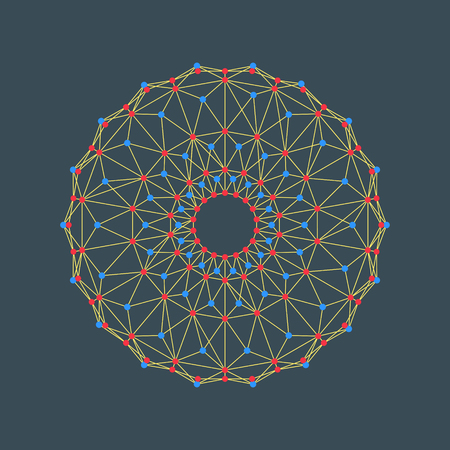 A circle composed of dots and lines. Wireframe vector illustration. 3D technology style. Guilloche pattern rosette and border for certificate or diploma. のイラスト素材